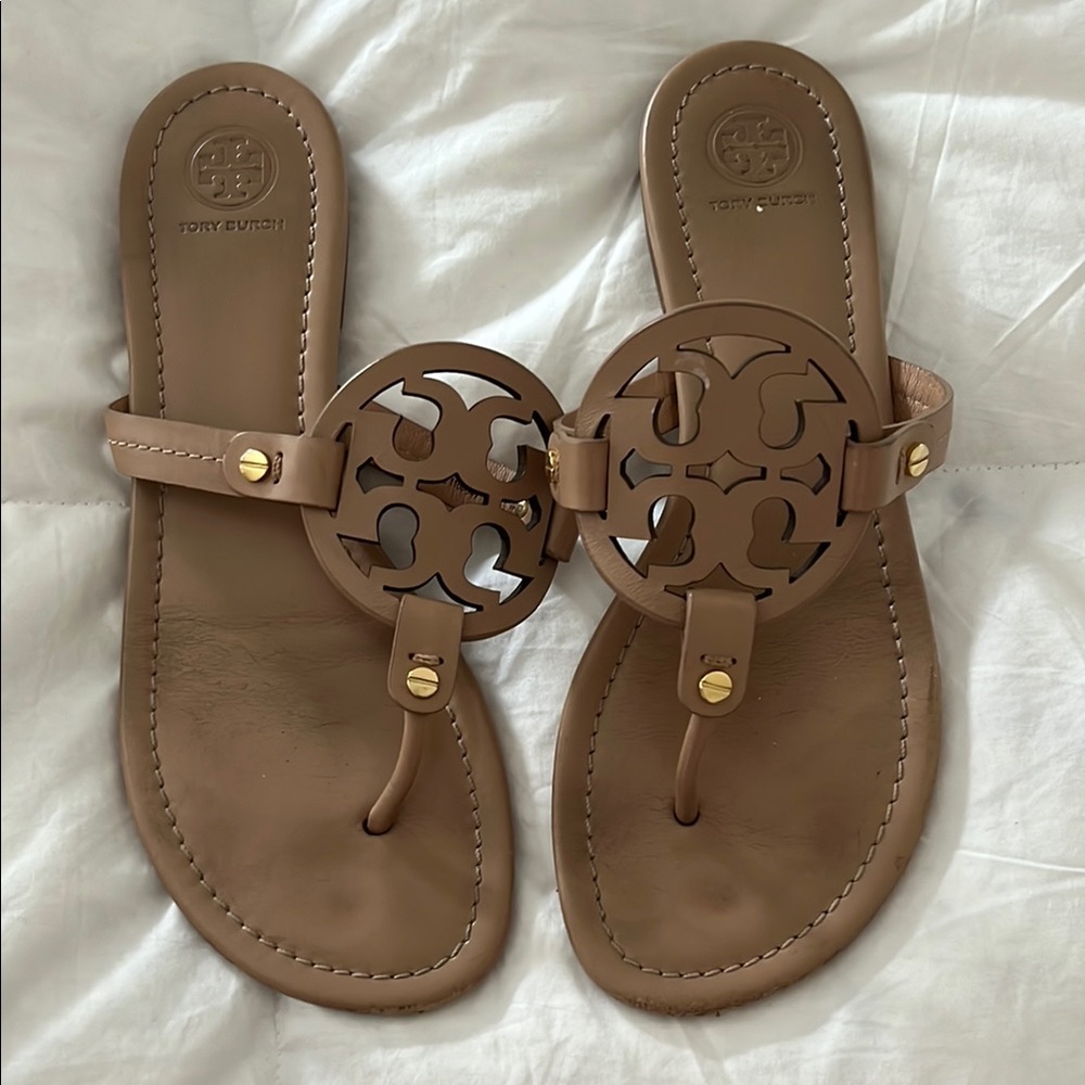 Tory Burch Tan Sandals with Iconic Logo